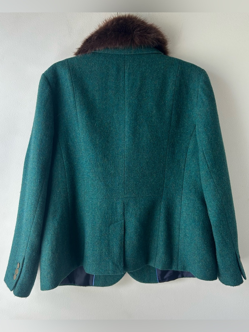 Talbots Faux Fur Collar Aberdeen Blazer Forest Green 14P - Picture 8 of 13